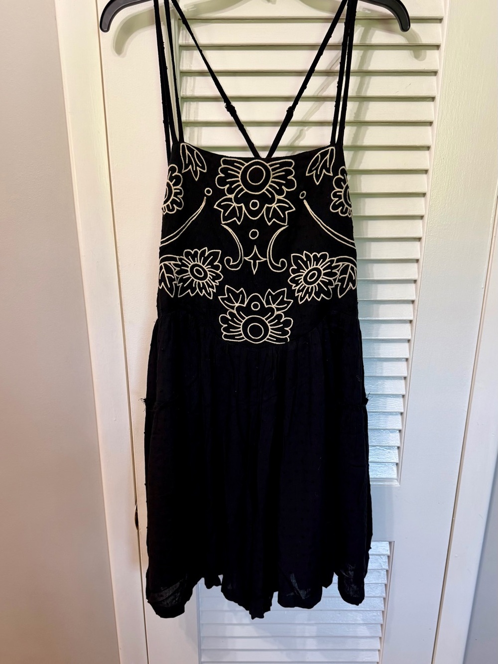 ODDY Black Dress with Cream Floral Embroidery - Jumpsuit/Romper Style